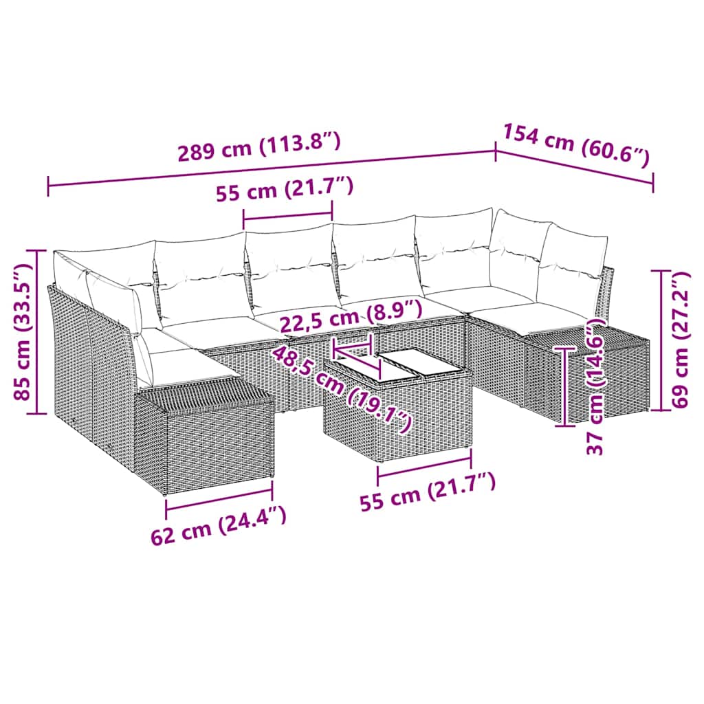 Sofa Set mit Kissen 8 pcs Beige Poly Rattan