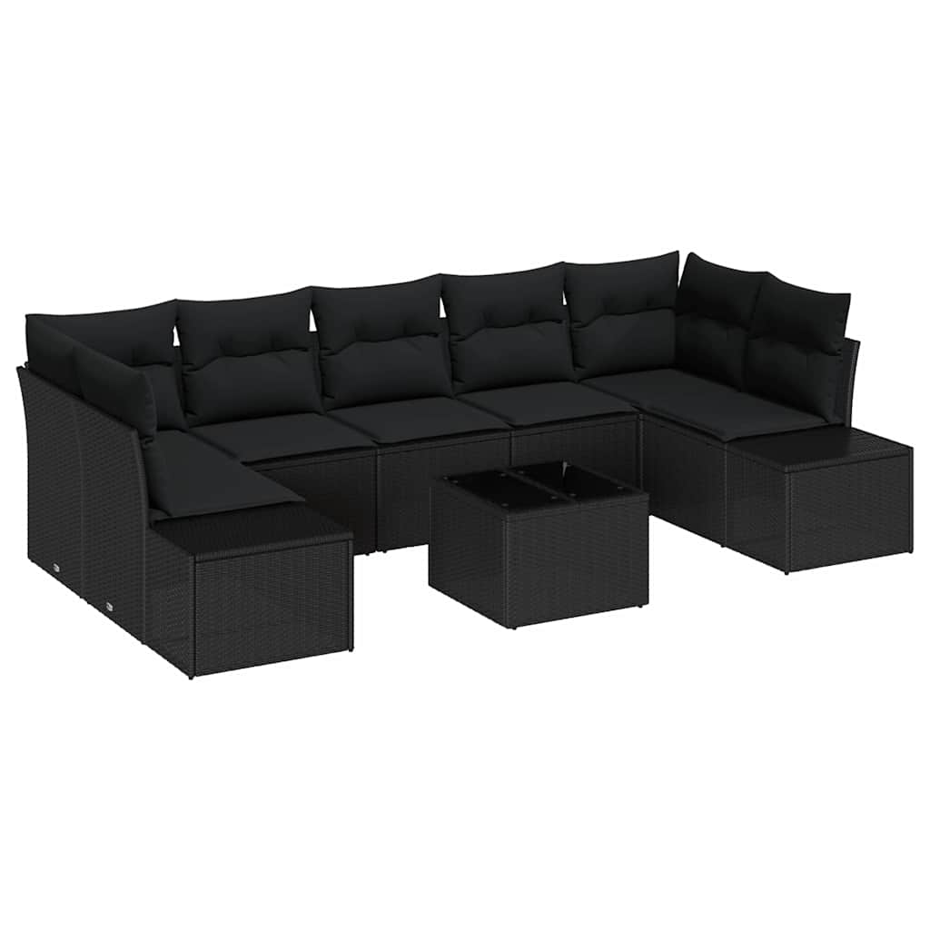 Sofa Set mit Kissen 8 pcs Schwarz Poly Rattan