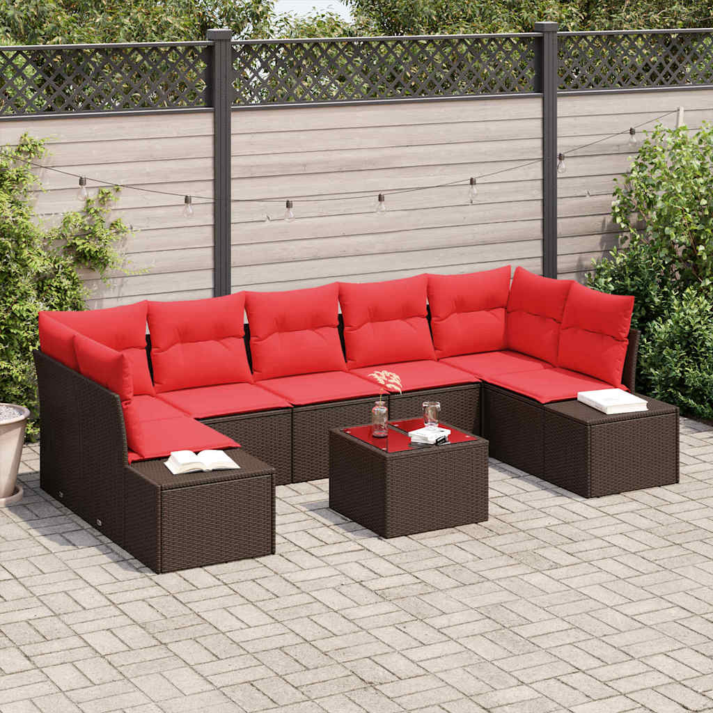 Sofa Set mit Kissen 8 pcs Braun Poly Rattan