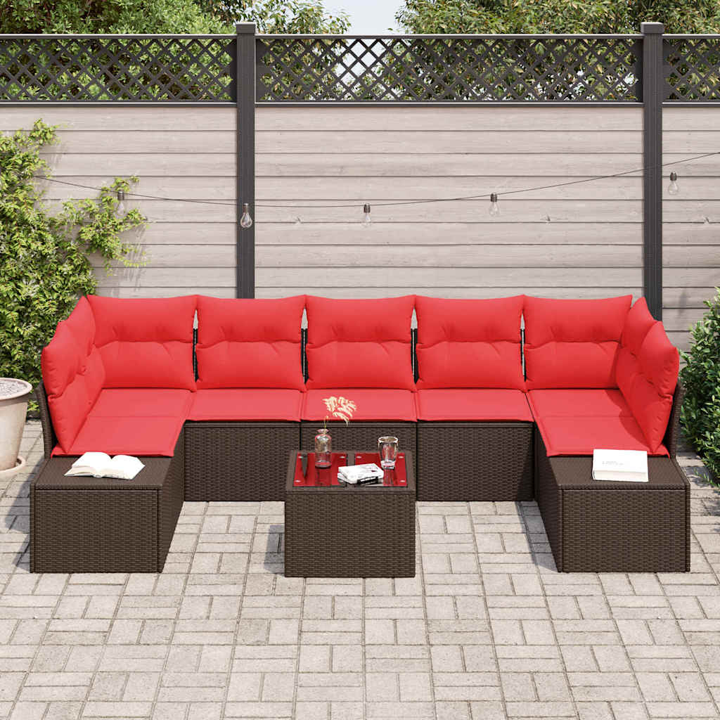 Sofa Set mit Kissen 8 pcs Braun Poly Rattan
