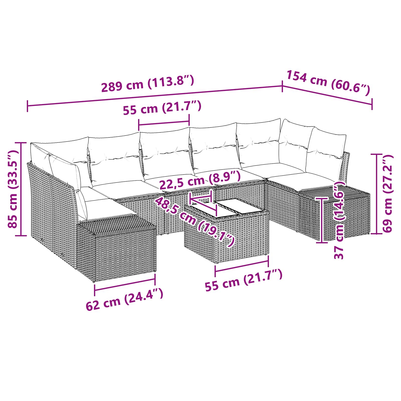 Sofa Set mit Kissen 8 pcs Braun Poly Rattan
