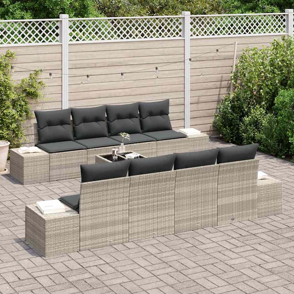 Sofa Set mit Kissen 7 pcs Hellgrau Poly Rattan