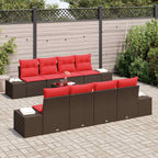 Sofa Set mit Kissen 9 pcs Braun Poly Rattan