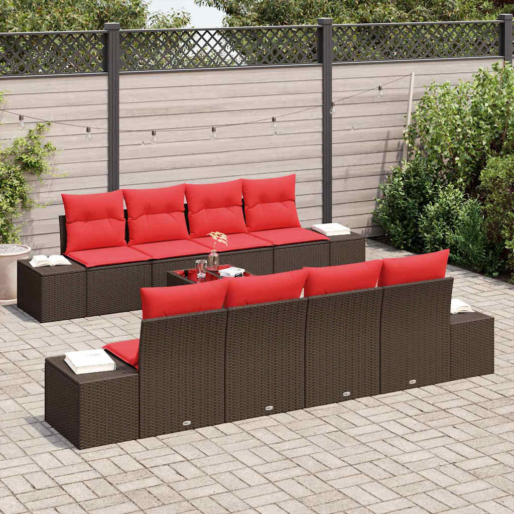 Sofa Set mit Kissen 9 pcs Braun Poly Rattan