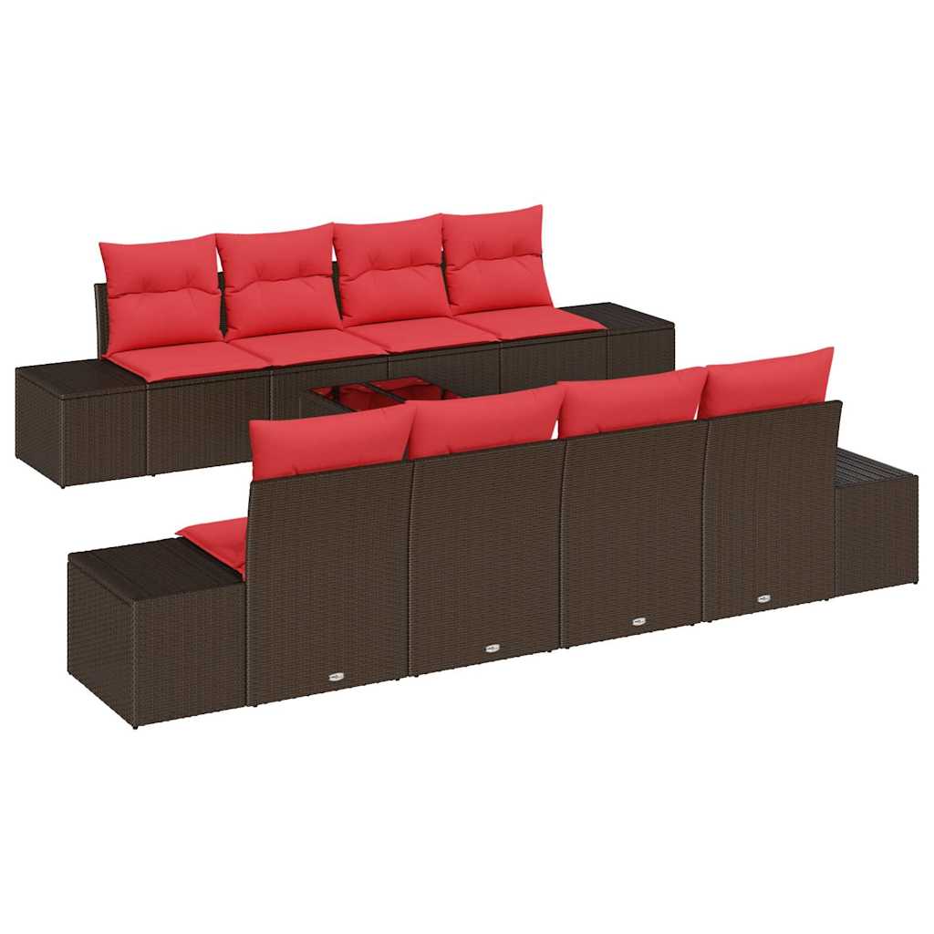 Sofa Set mit Kissen 9 pcs Braun Poly Rattan