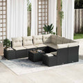Sofa Set mit Kissen 9 pcs Schwarz Poly Rattan