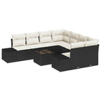 Sofa Set mit Kissen 9 pcs Schwarz Poly Rattan
