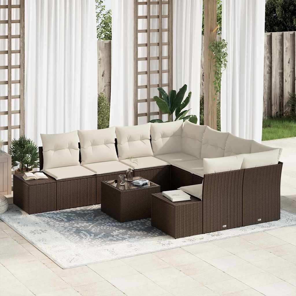 Sofa Set mit Kissen 9 pcs Braun Poly Rattan