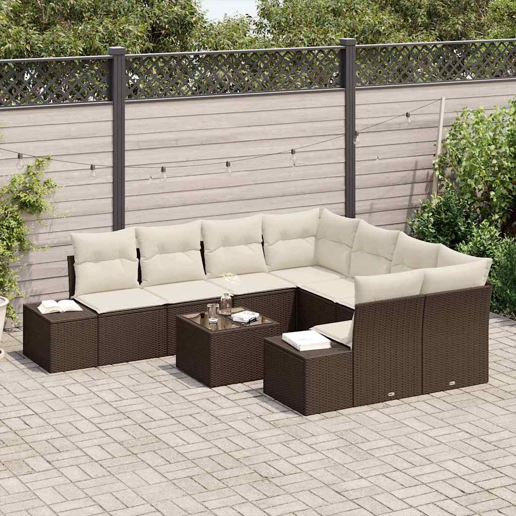 Sofa Set mit Kissen 9 pcs Braun Poly Rattan