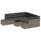 Sofa Set mit Kissen 9 pcs Grau Poly Rattan