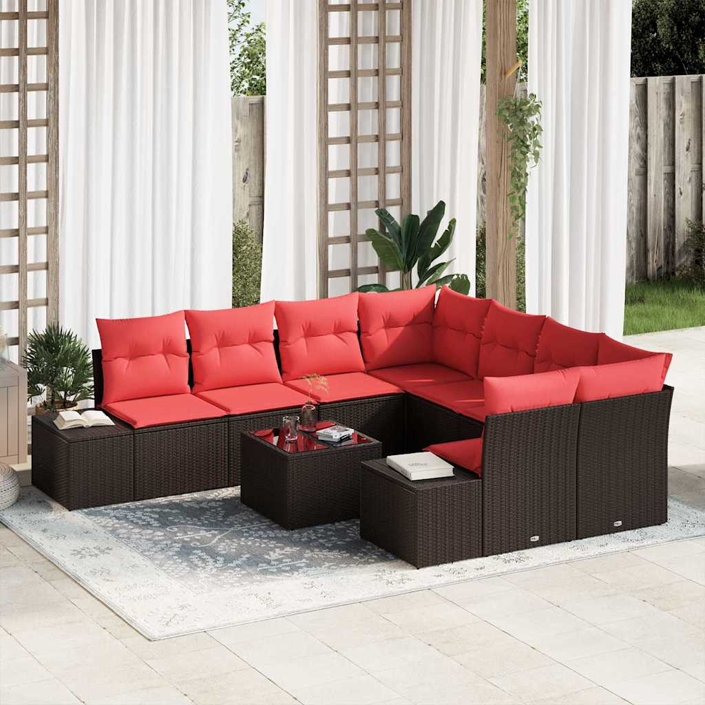 Sofa Set mit Kissen 9 pcs Braun Poly Rattan