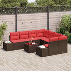 Sofa Set mit Kissen 9 pcs Braun Poly Rattan