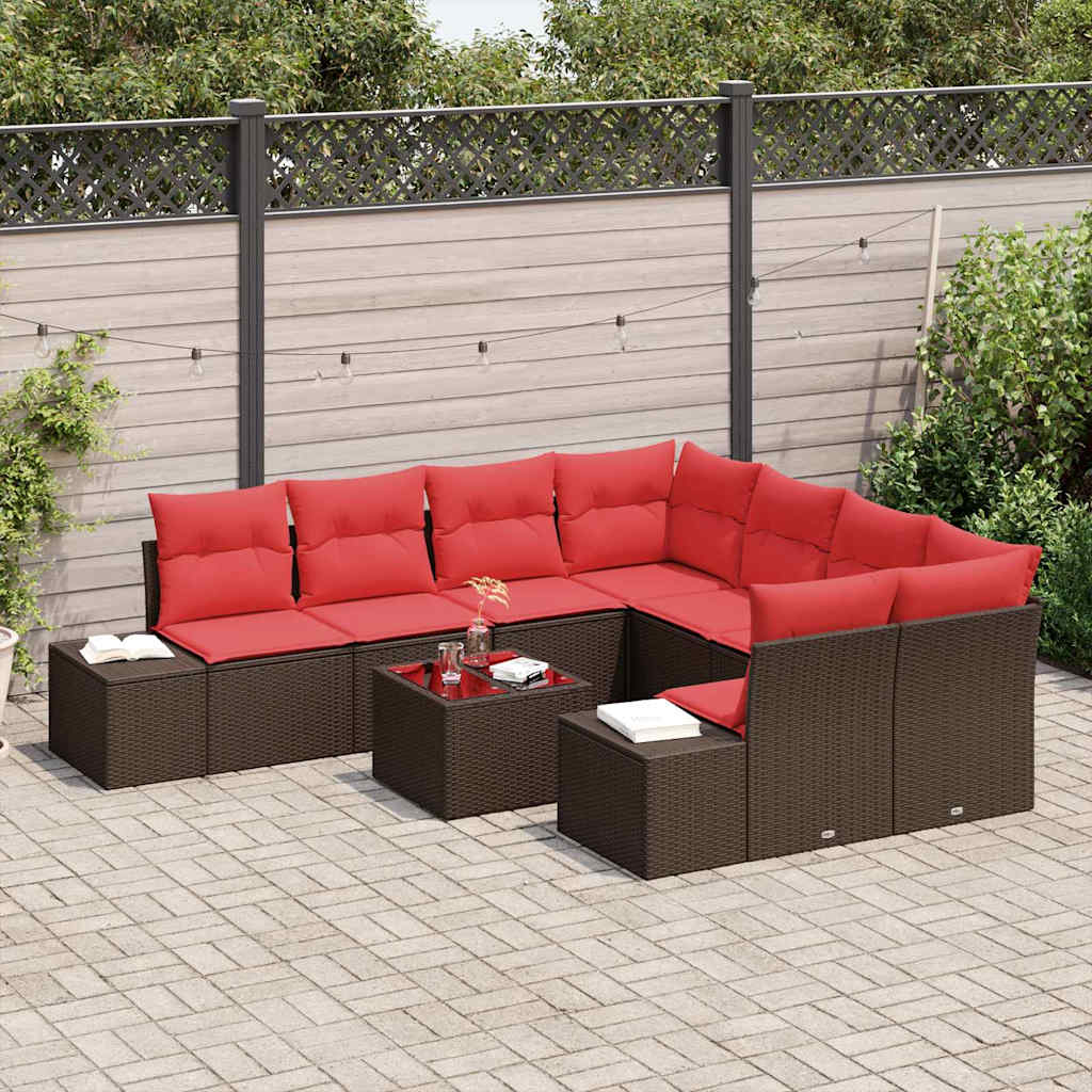 Sofa Set mit Kissen 9 pcs Braun Poly Rattan