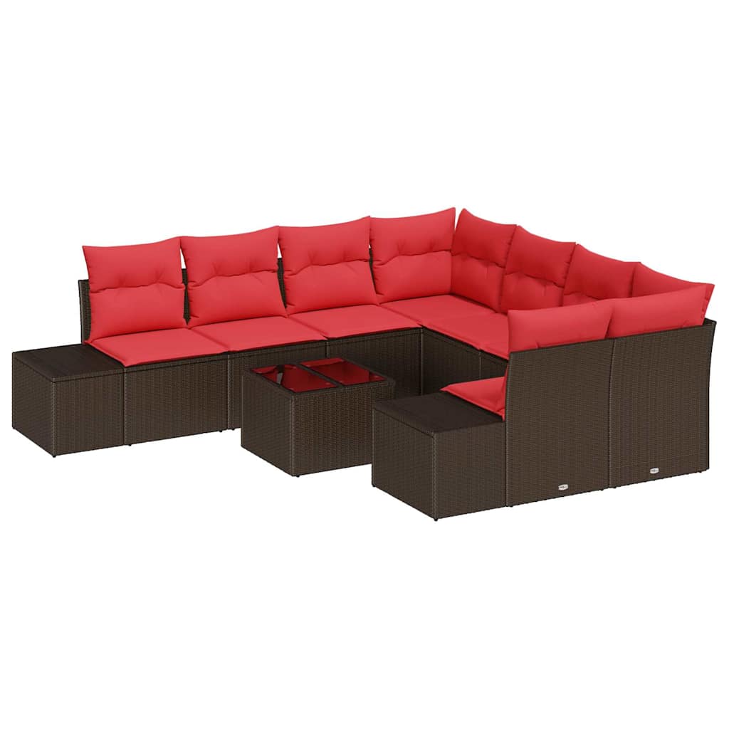 Sofa Set mit Kissen 9 pcs Braun Poly Rattan