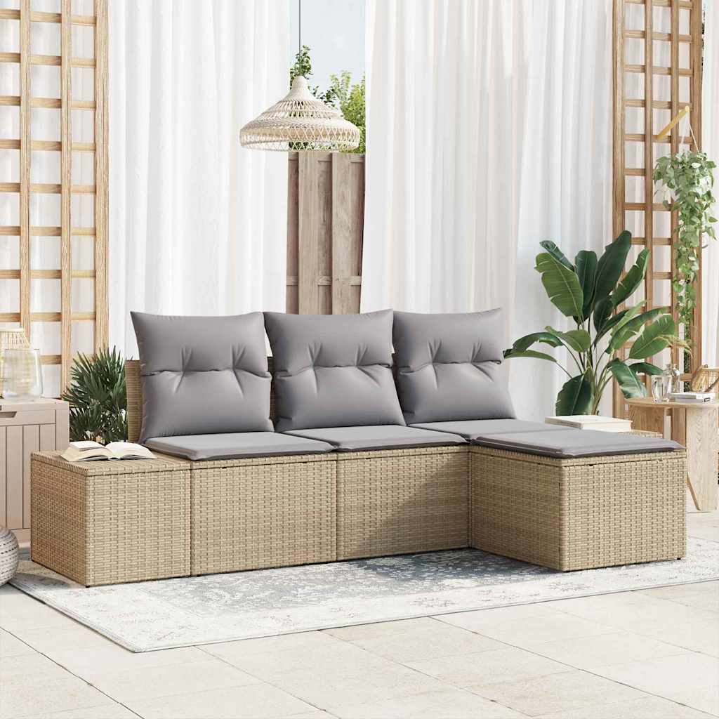 Sofa Set mit Kissen 4 pcs Beige Poly Rattan