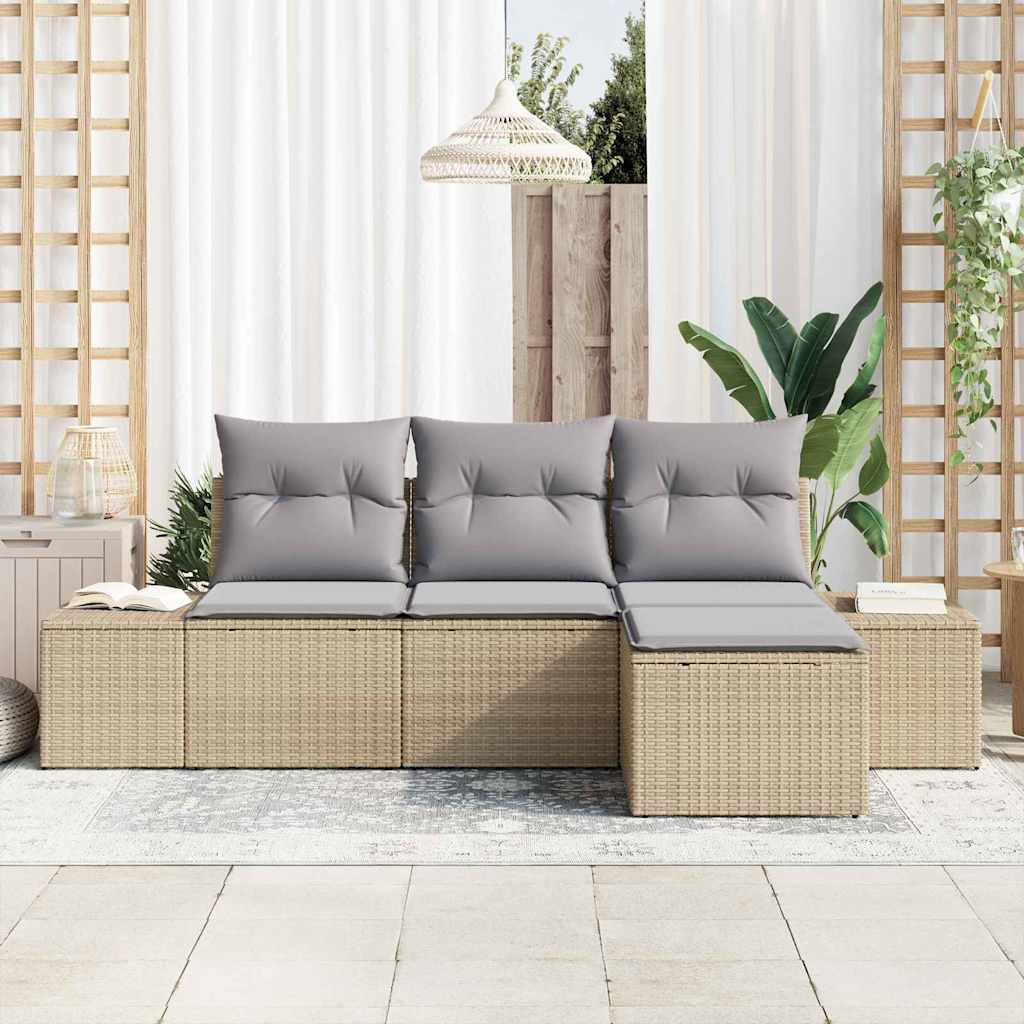 Sofa Set mit Kissen 4 pcs Beige Poly Rattan