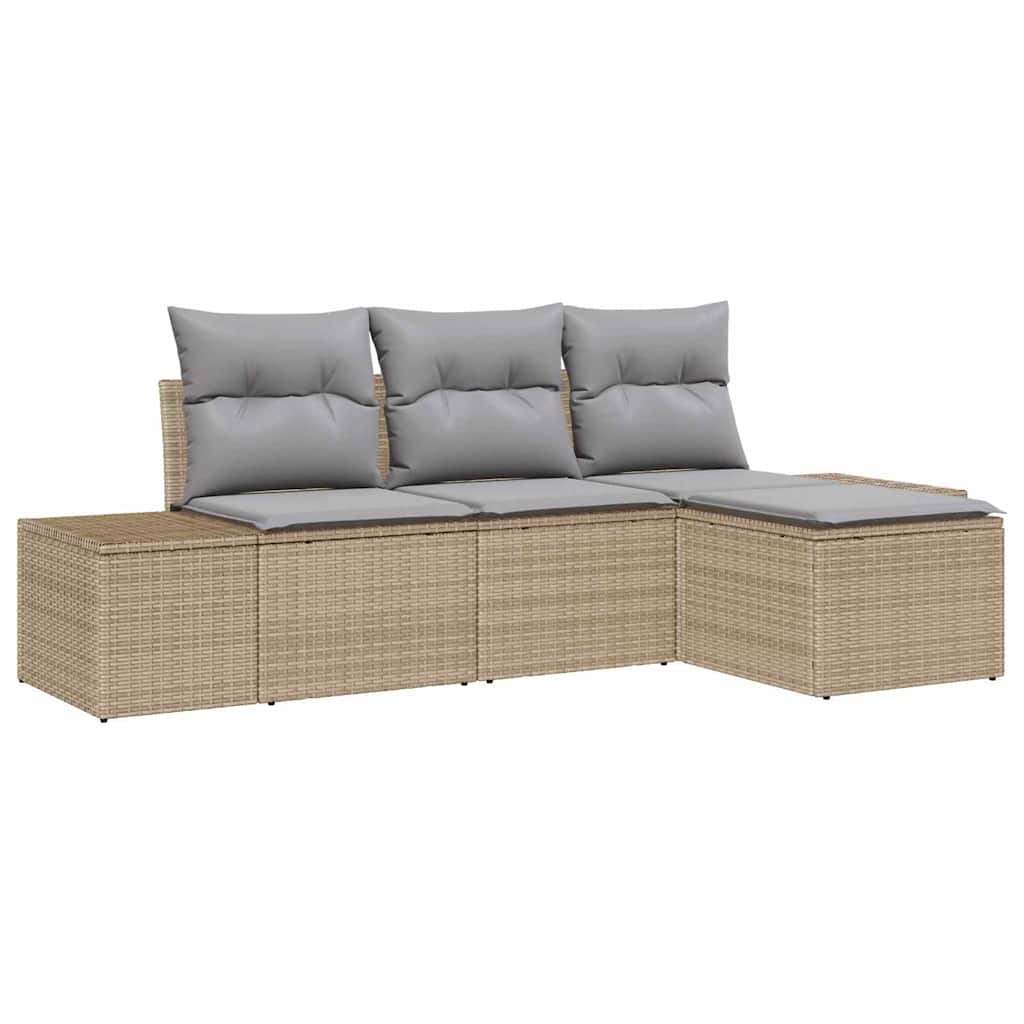 Sofa Set mit Kissen 4 pcs Beige Poly Rattan