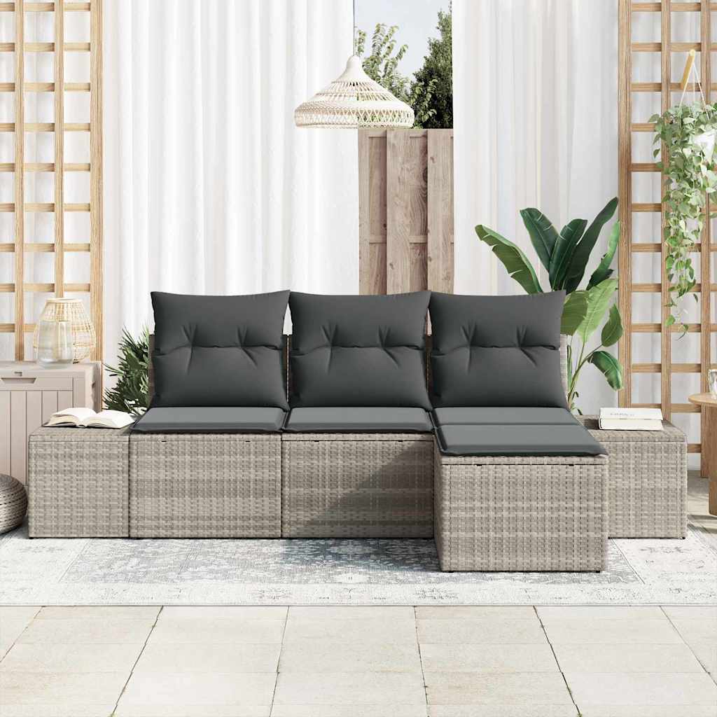 Sofa Set mit Kissen 4 pcs Hellgrau Poly Rattan