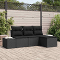Sofa Set mit Kissen 4 pcs Schwarz Poly Rattan