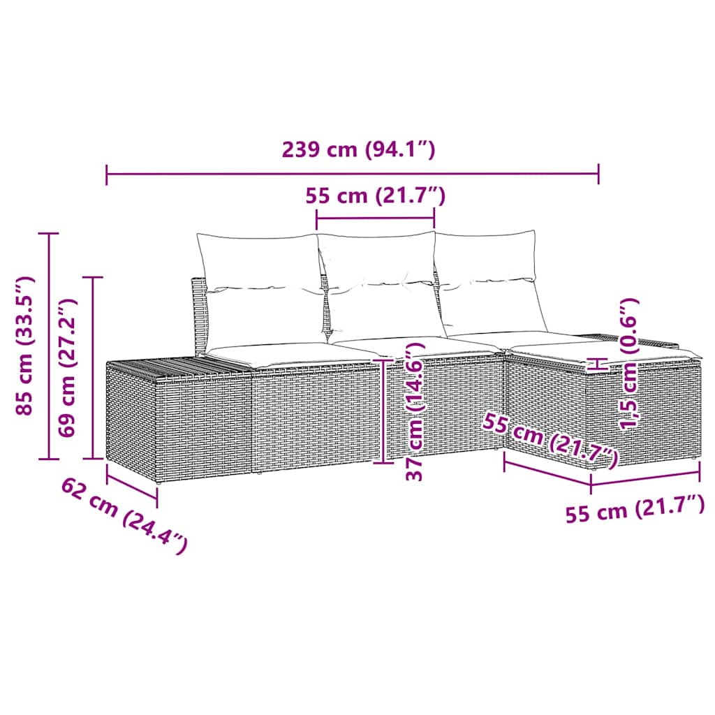 Sofa Set mit Kissen 4 pcs Schwarz Poly Rattan