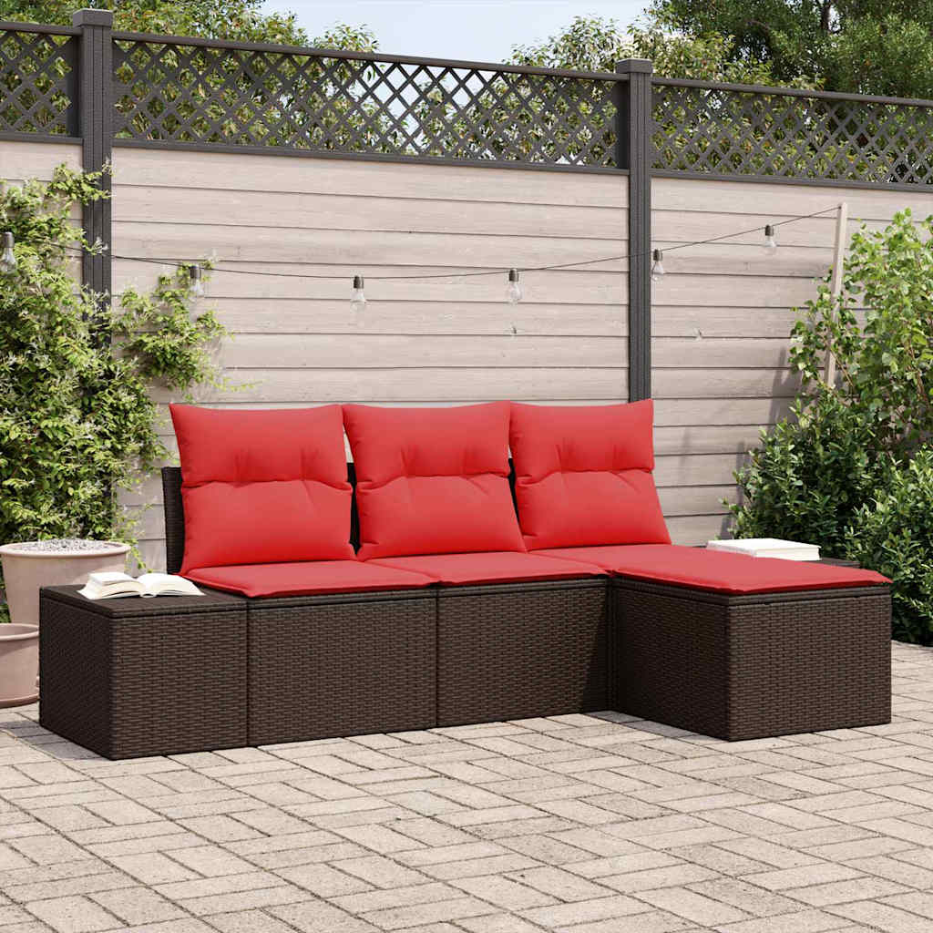 Sofa Set mit Kissen 4 pcs Braun Poly Rattan