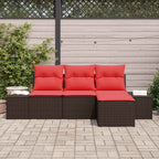 Sofa Set mit Kissen 4 pcs Braun Poly Rattan