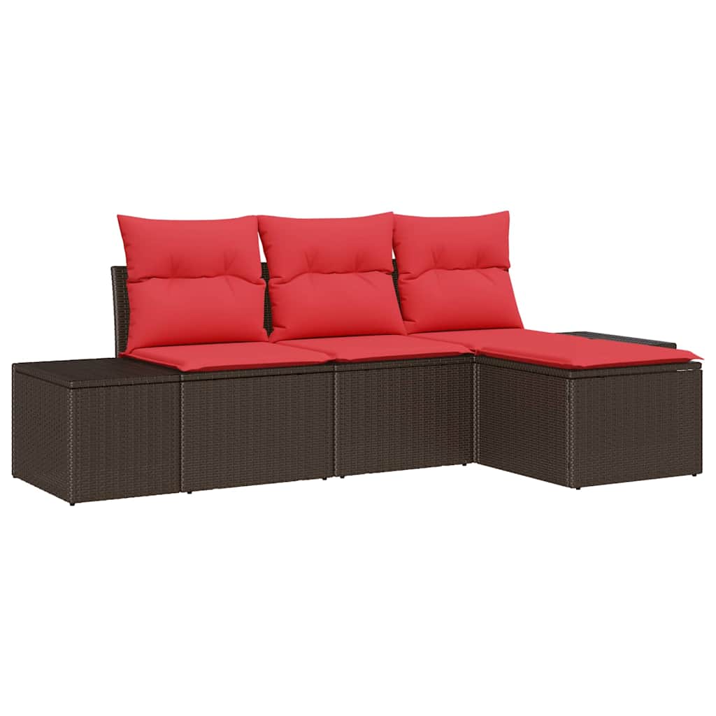 Sofa Set mit Kissen 4 pcs Braun Poly Rattan