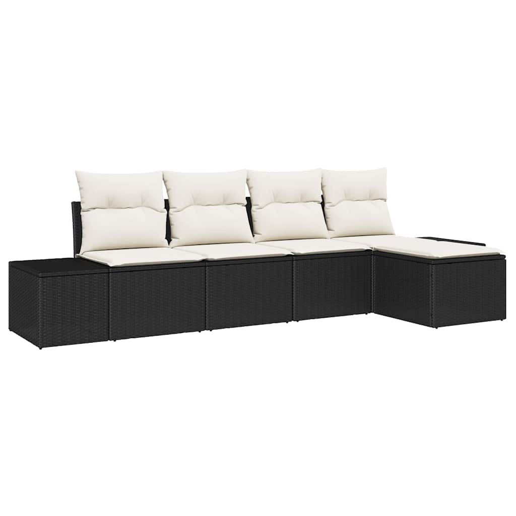 Sofa Set mit Kissen 5 pcs Schwarz Poly Rattan