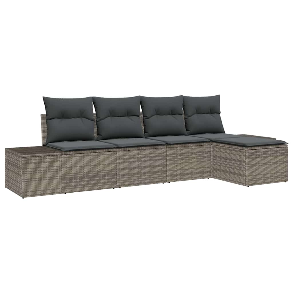 Sofa Set mit Kissen 5 pcs Grau Poly Rattan