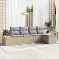 Sofa Set mit Kissen 5 pcs Beige Poly Rattan