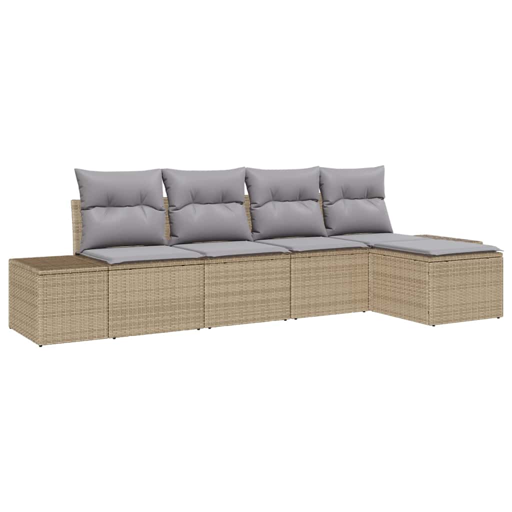 Sofa Set mit Kissen 5 pcs Beige Poly Rattan