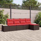 Sofa Set mit Kissen 5 pcs Braun Poly Rattan