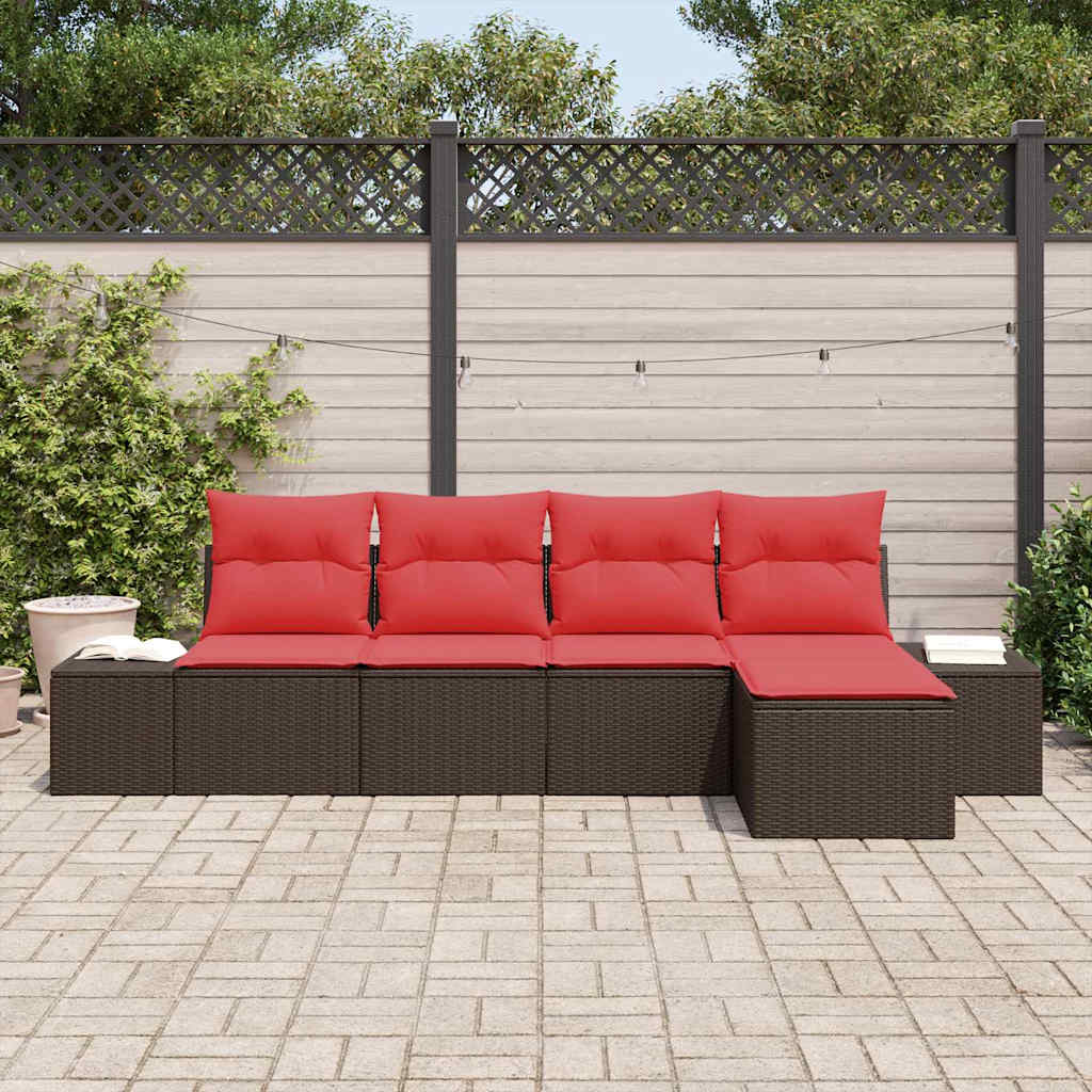 Sofa Set mit Kissen 5 pcs Braun Poly Rattan