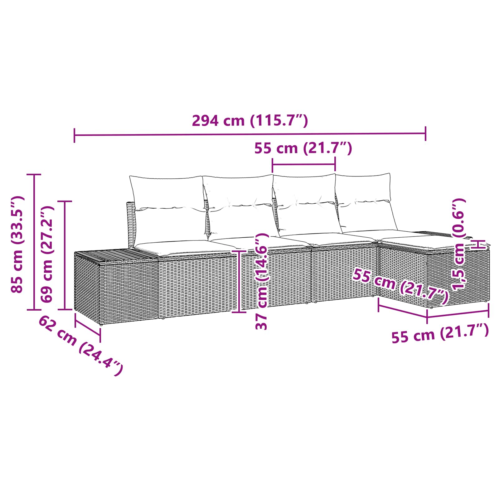 Sofa Set mit Kissen 5 pcs Braun Poly Rattan
