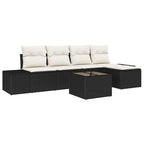 Sofa Set mit Kissen 6 pcs Schwarz Poly Rattan