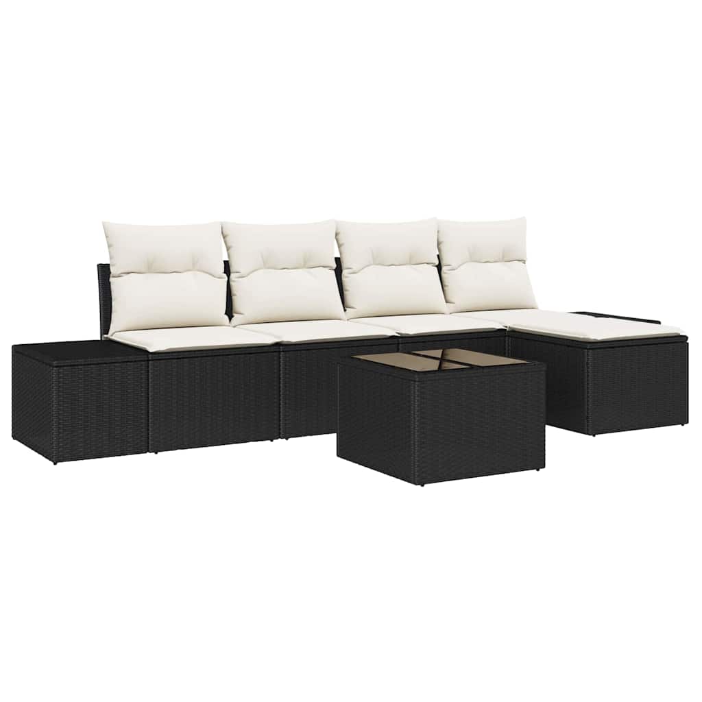 Sofa Set mit Kissen 6 pcs Schwarz Poly Rattan