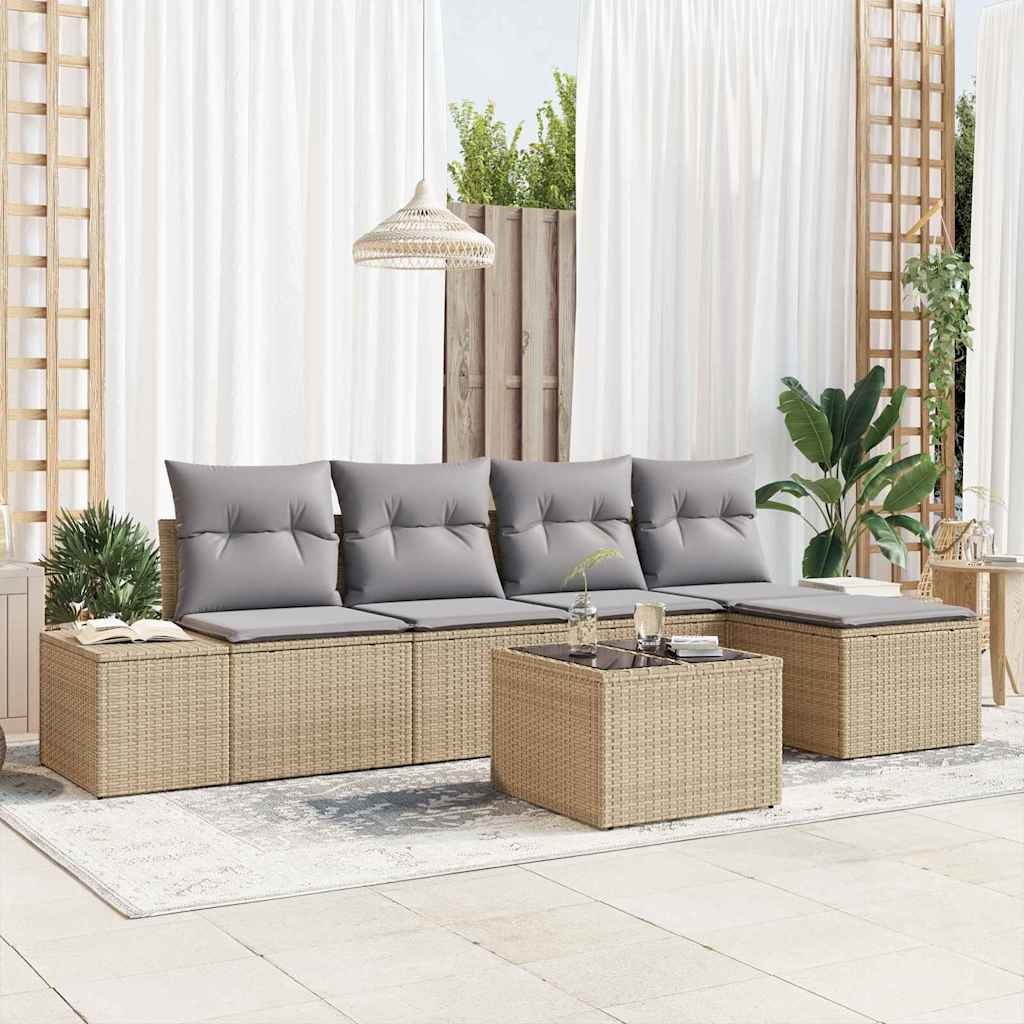 Sofa Set mit Kissen 6 pcs Beige Poly Rattan