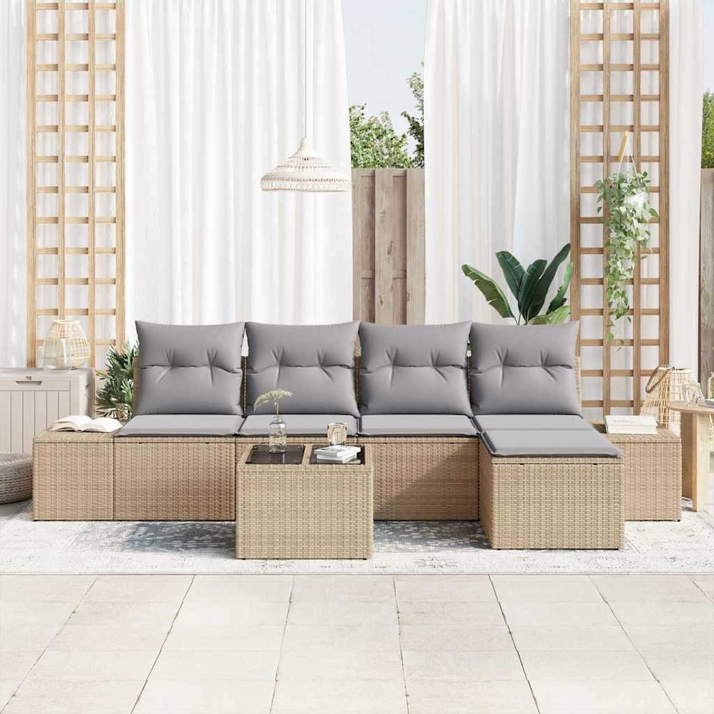 Sofa Set mit Kissen 6 pcs Beige Poly Rattan