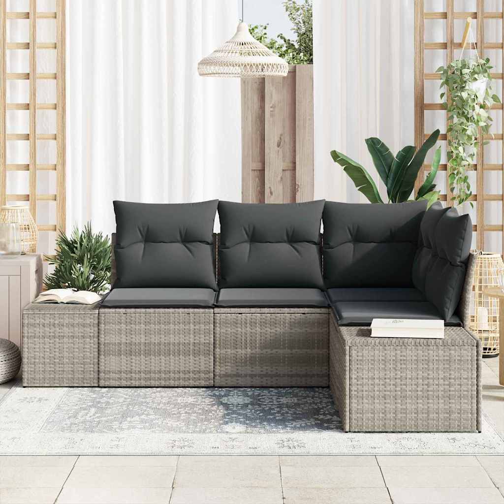 Gartensofa-set 4 pcs Hellgrau Poly-Rattan