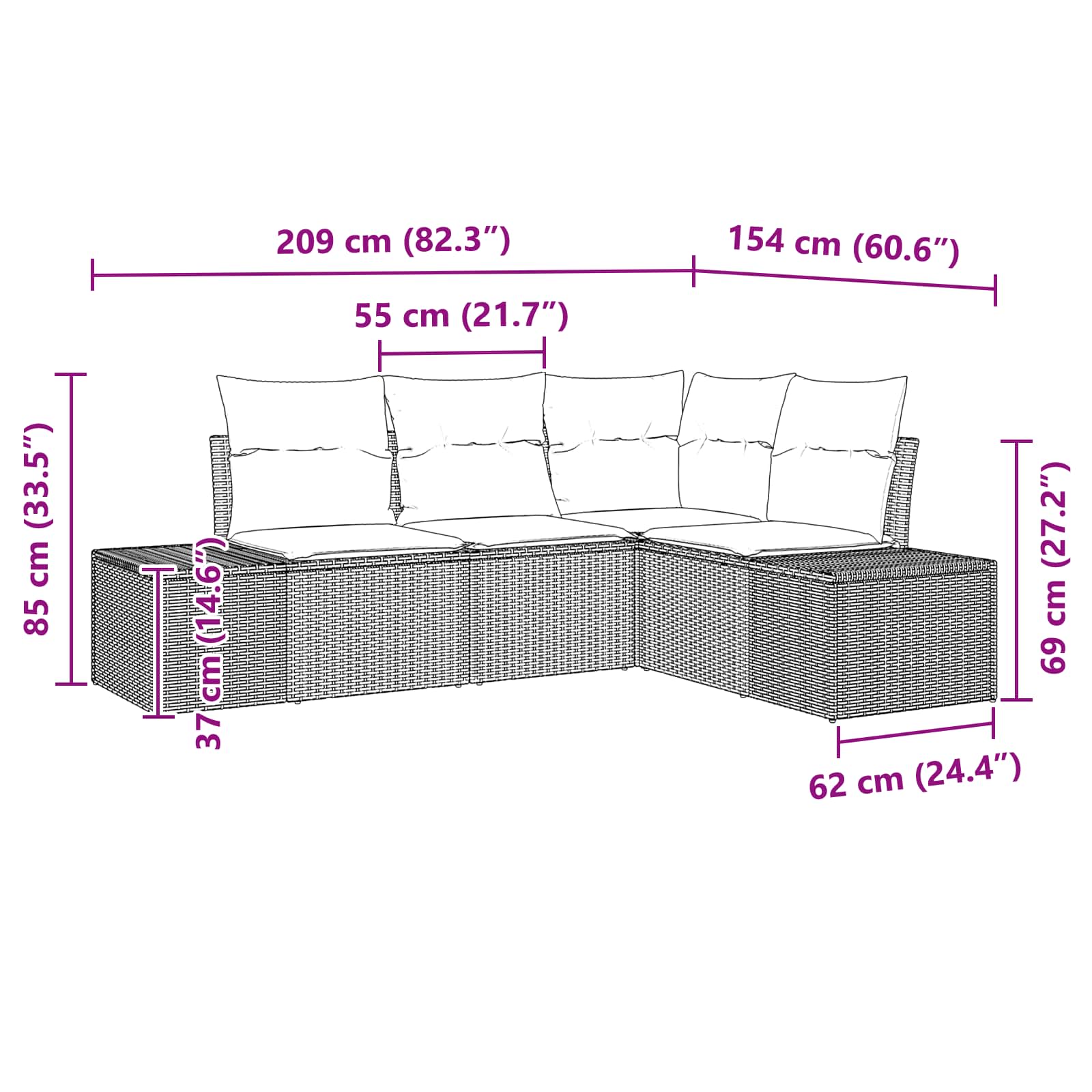 Gartensofa-set mit Kissen 4 pcs Braun Poly-Rattan