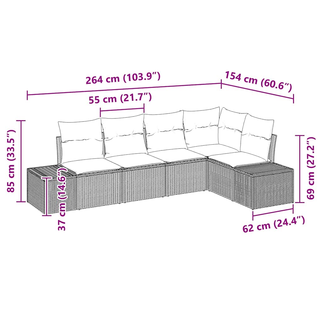 Gartensofa-set 5 pcs Braun Poly-Rattan