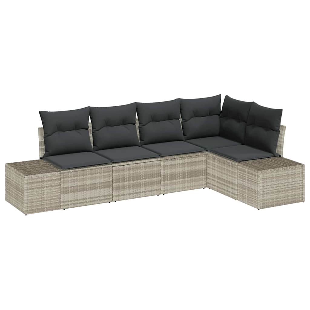Gartensofa-set 5 pcs Hellgrau Poly-Rattan