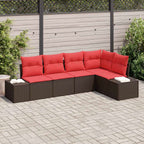 Gartensofa-set mit Kissen 5 pcs Braun Poly-Rattan