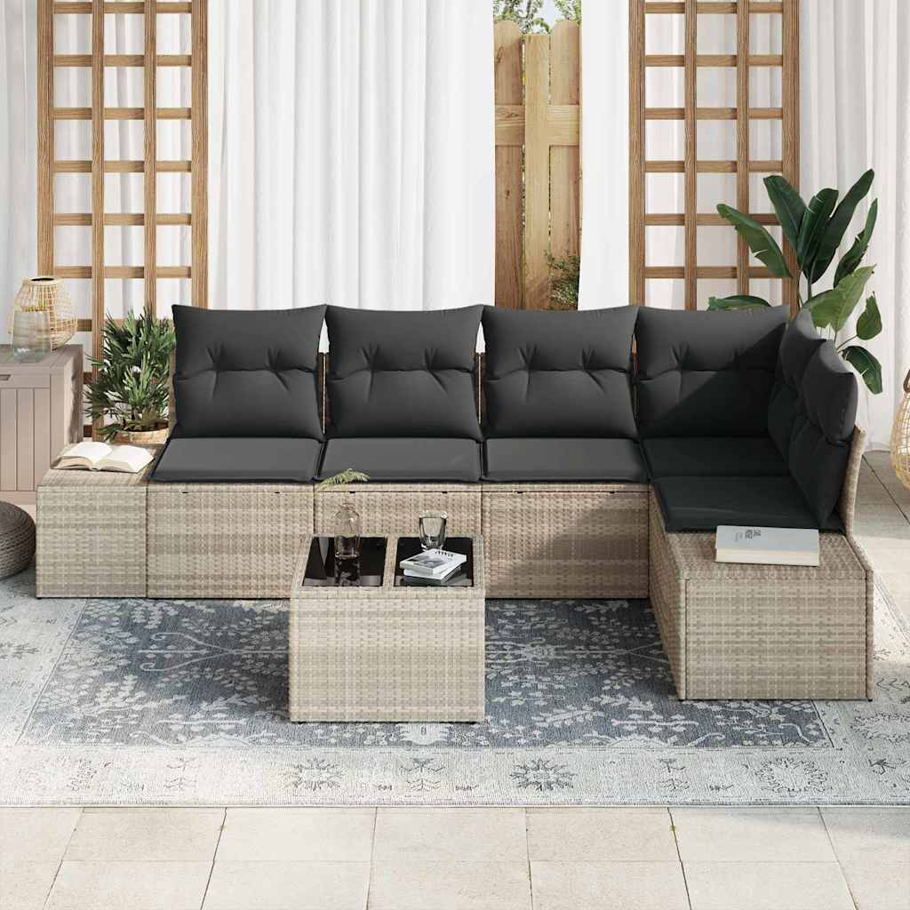 Gartensofa-set 6 pcs Hellgrau Poly-Rattan