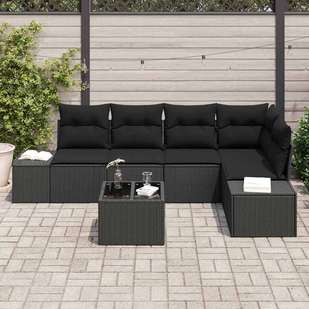 Gartensofa-set 6 pcs Schwarz Poly-Rattan