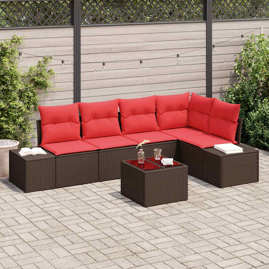 Gartensofa-set mit Kissen 6 pcs Braun Poly-Rattan