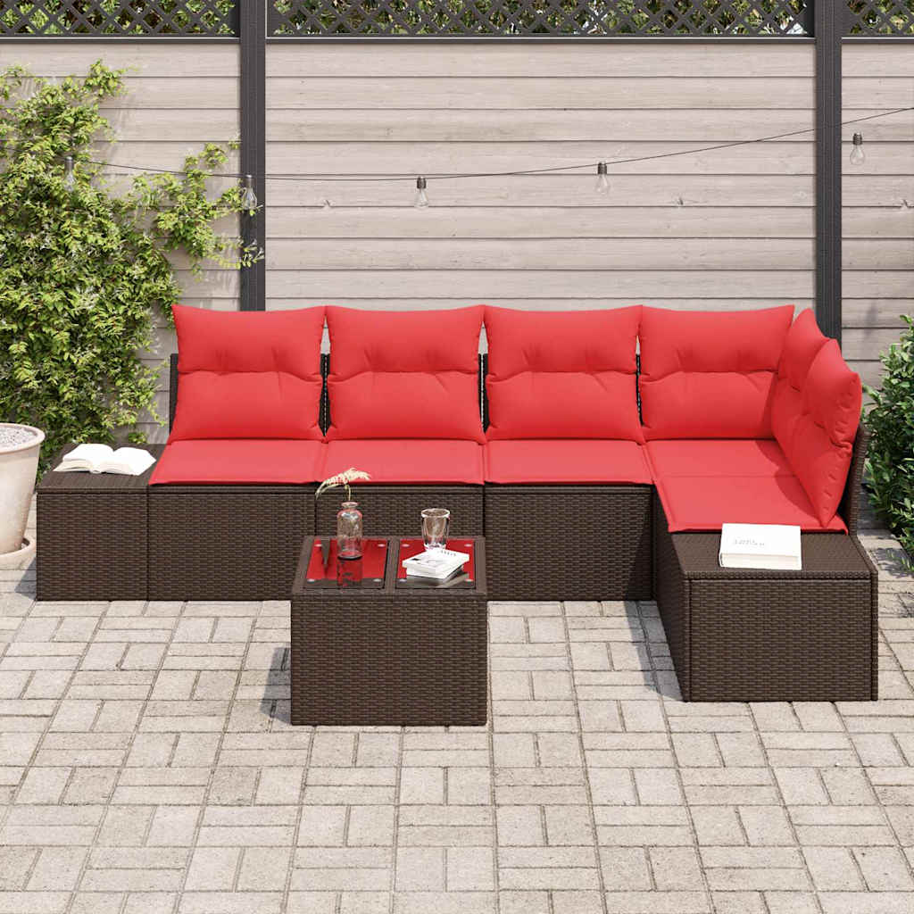Gartensofa-set mit Kissen 6 pcs Braun Poly-Rattan