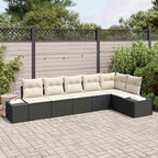 Gartensofa-set mit Kissen 6 pcs Schwarz und Creme Poly-Rattan