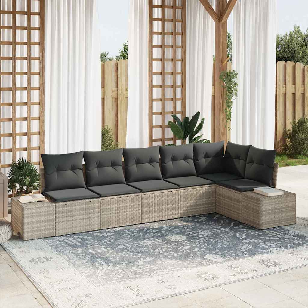 Gartensofa-set mit Kissen 6 pcs Hellgrau Poly-Rattan