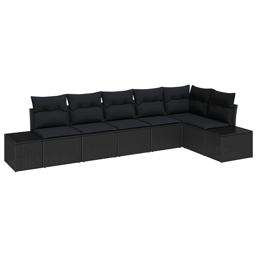 Gartensofa-set mit Kissen 6 pcs Schwarz Poly-Rattan